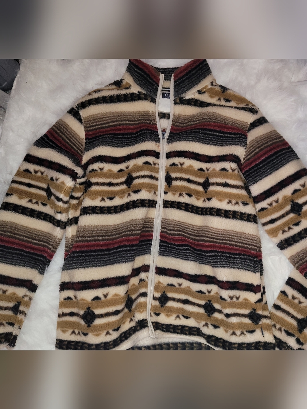 Chaps Men’s Zip-Up Sherpa Fleece Jacket in Cream, Tan, Black & Burgundy